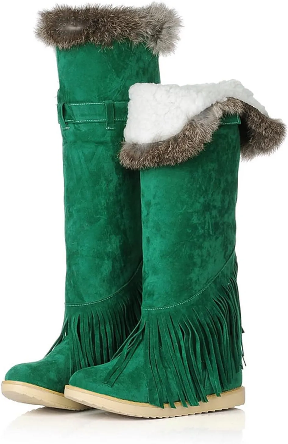 2021 Women's Shoes Breathable Flats Suede Tassel Pure Colors Thermal Winter FashionThigh Boots