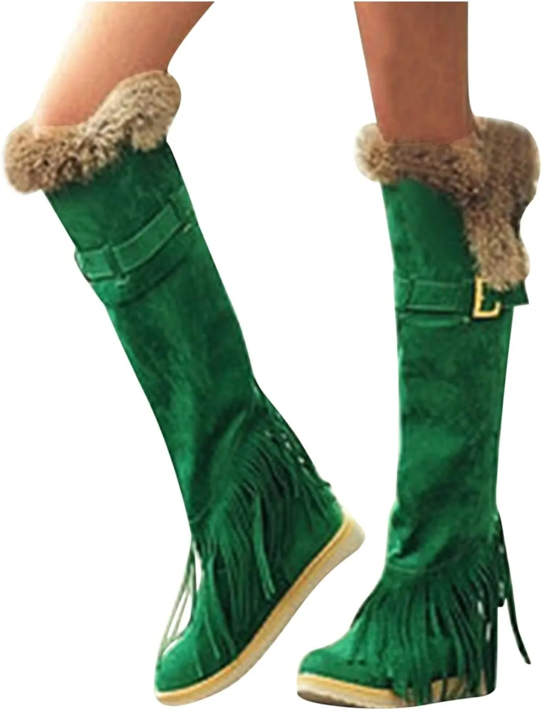 2021 Women's Shoes Breathable Flats Suede Tassel Pure Colors Thermal Winter FashionThigh Boots