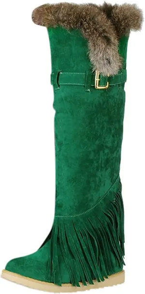 2021 Women's Shoes Breathable Flats Suede Tassel Pure Colors Thermal Winter FashionThigh Boots