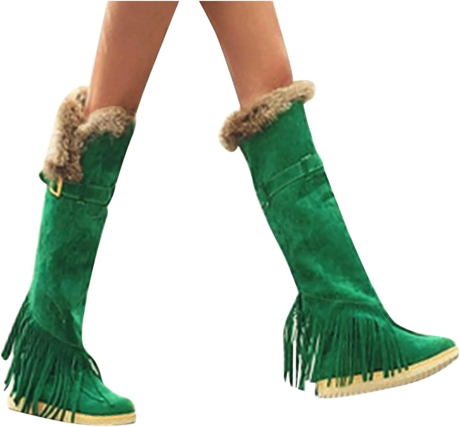 2021 Women's Shoes Breathable Flats Suede Tassel Pure Colors Thermal Winter FashionThigh Boots