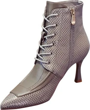 2022 Autumn and Winter New Pattern High Heeled Ankle Boots Women's Korean Fashion Stiletto Side Zipper Women's and Nude Boots Womens Boots High (Grey, 7.5)
