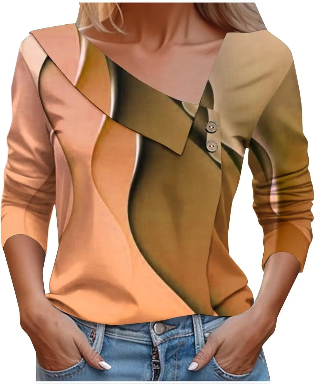 2025 Spring Shirt for Women Trendy Asymmetric Collar Regular Work Business Blouses 3/4 Sleeve Floral Print Casual Tee