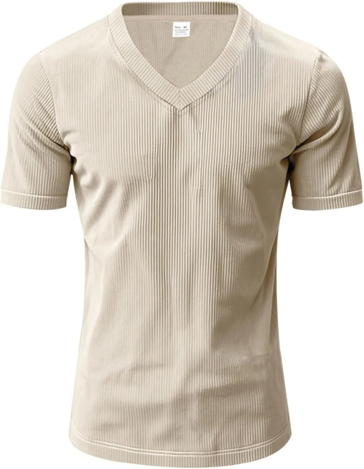 2025 Summer Short Sleeve T-Shirts for Men V Neck Corduroy Shirts Ribbed Knit Blouses Casual Business Tops
