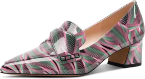 Aachcol Womens Chunky Block Low Heel Pointed Toe Pumps Slip-on Loafers Shoes Prom Office Dress Basic Classic Patent Leather 2.0 Inches Heels