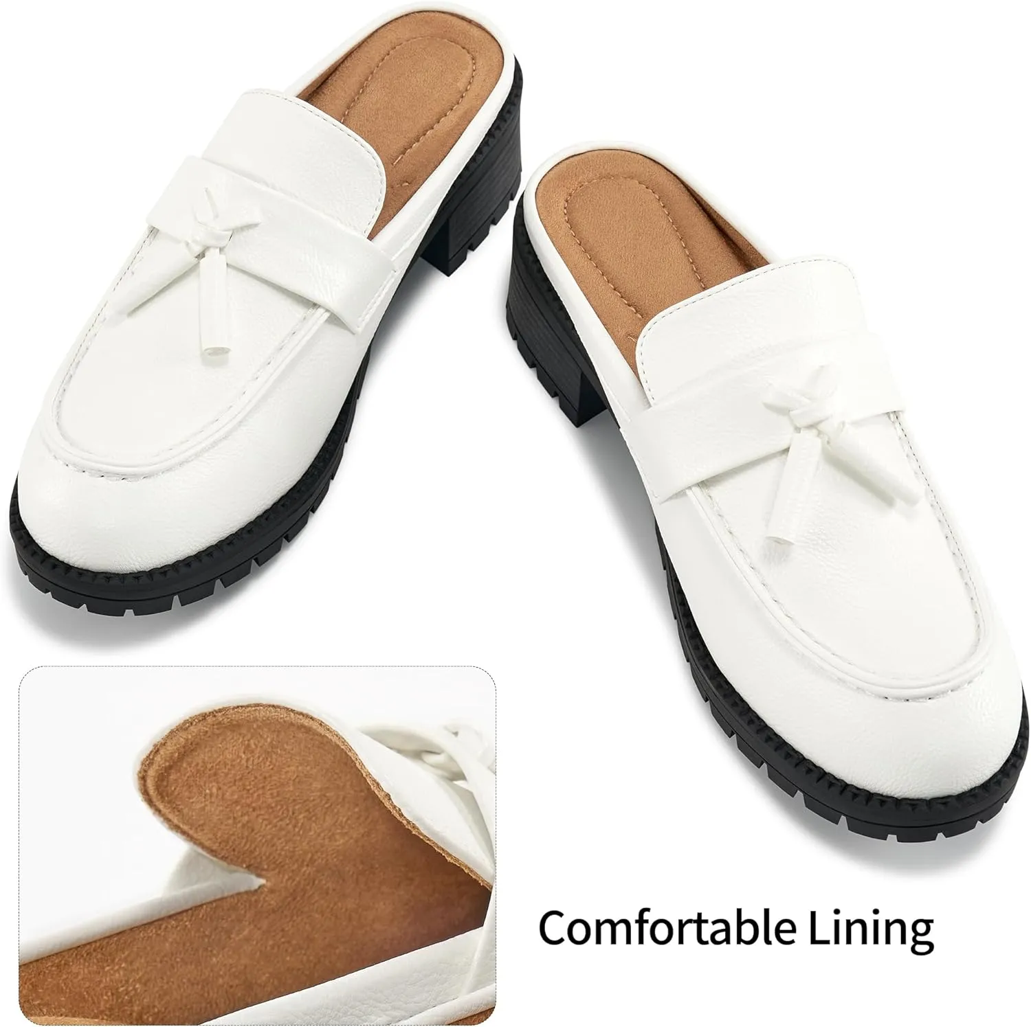 Ablanczoom Mules for Women: Dressy Comfortable Womens Mules Slip On Backless Platform Chunky Loafers for Work Office Business