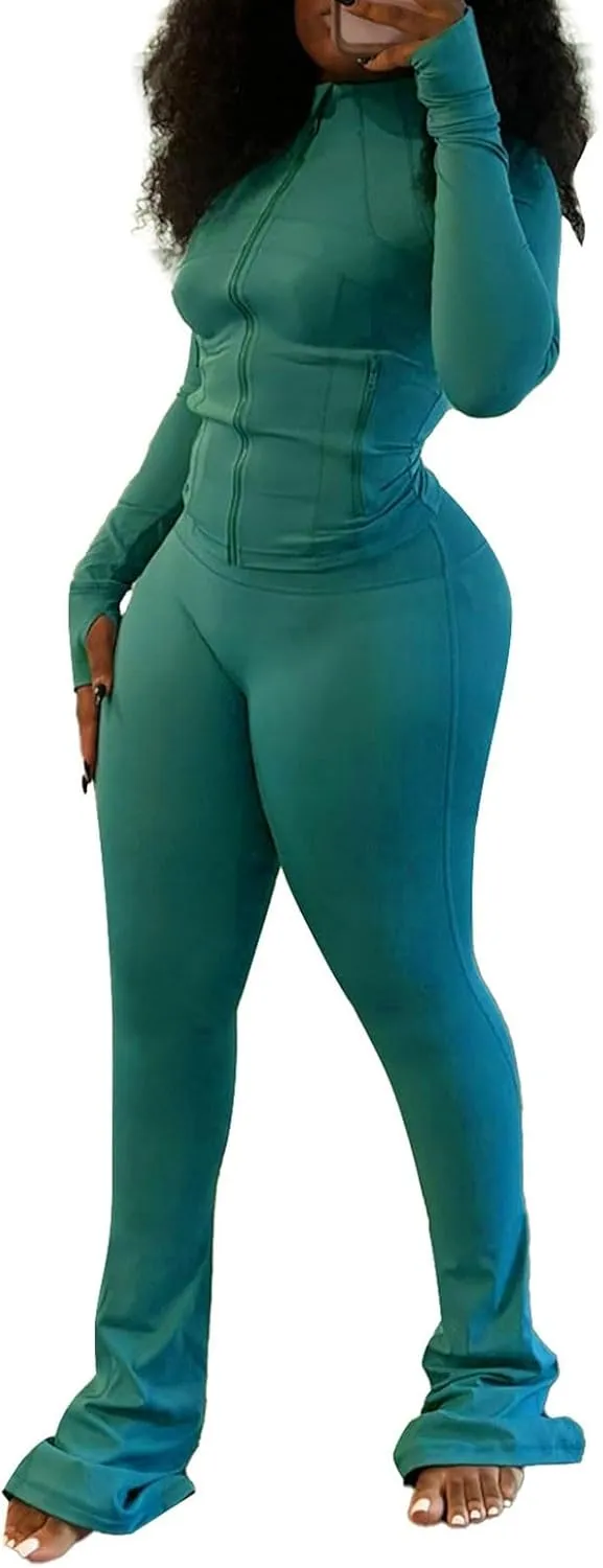 Activewear Sets for Women Two Piece Workout Yoga Sets Zip Up Sets for Women 2 Piece Two Piece Legging Set for Women