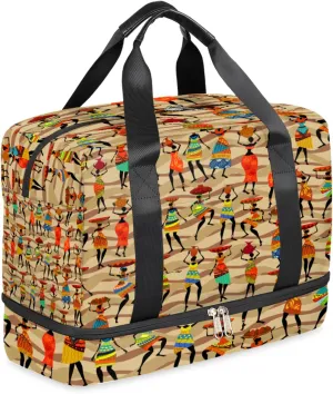 African Women Sports Gym Bag for Men Women Travel Duffel Bag with Shoes Compartment Workout Weekender Overnight Bag Dance Bag for Kids Girls Boys Teens