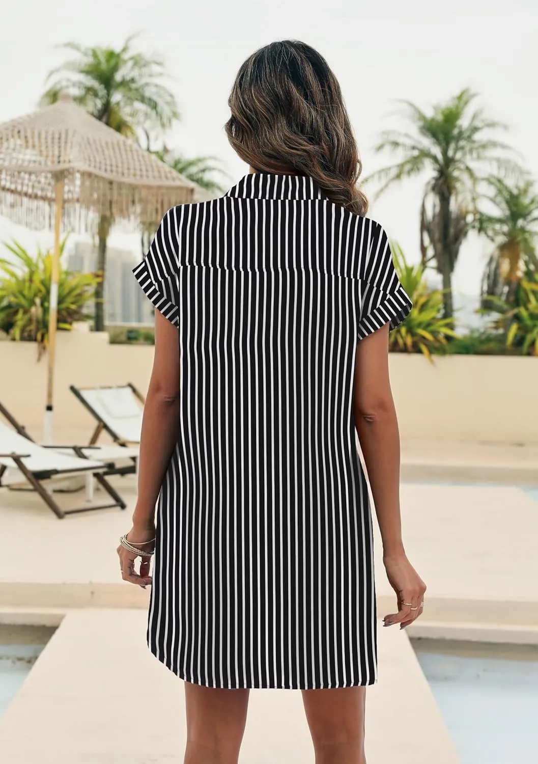 AI'MAGE Womens Bathing Suit Cover Ups Summer Shirt Dress Casual Short Sleeve Button Down Beach Shirts with Pockets S-XXL