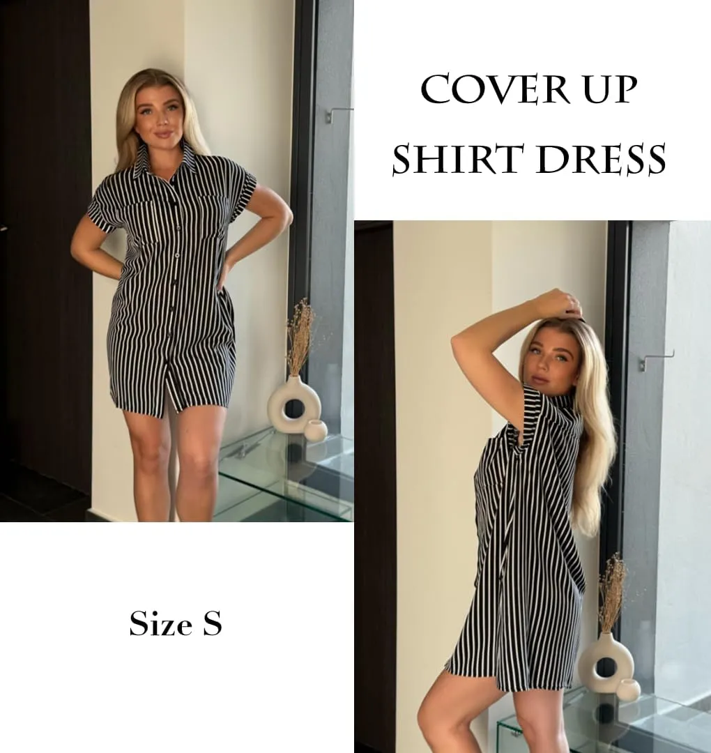 AI'MAGE Womens Bathing Suit Cover Ups Summer Shirt Dress Casual Short Sleeve Button Down Beach Shirts with Pockets S-XXL