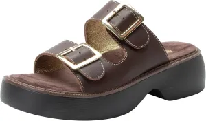 Alegria Women Iza Platform Buckle Leather Double Strap Slide