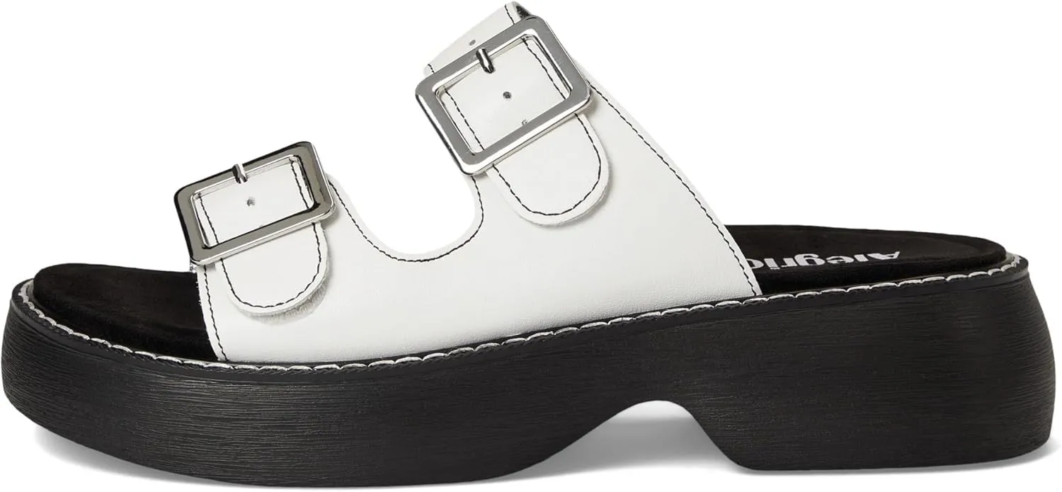 Alegria Women Iza Platform Buckle Leather Double Strap Slide