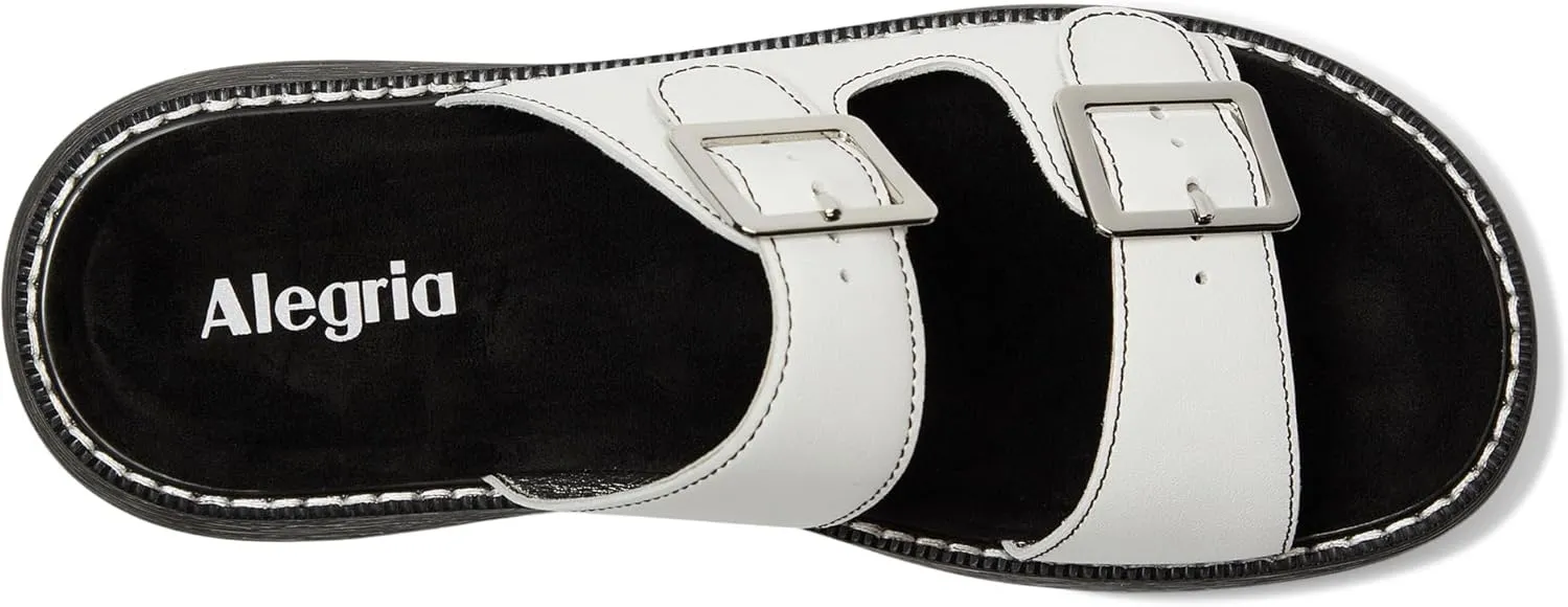 Alegria Women Iza Platform Buckle Leather Double Strap Slide