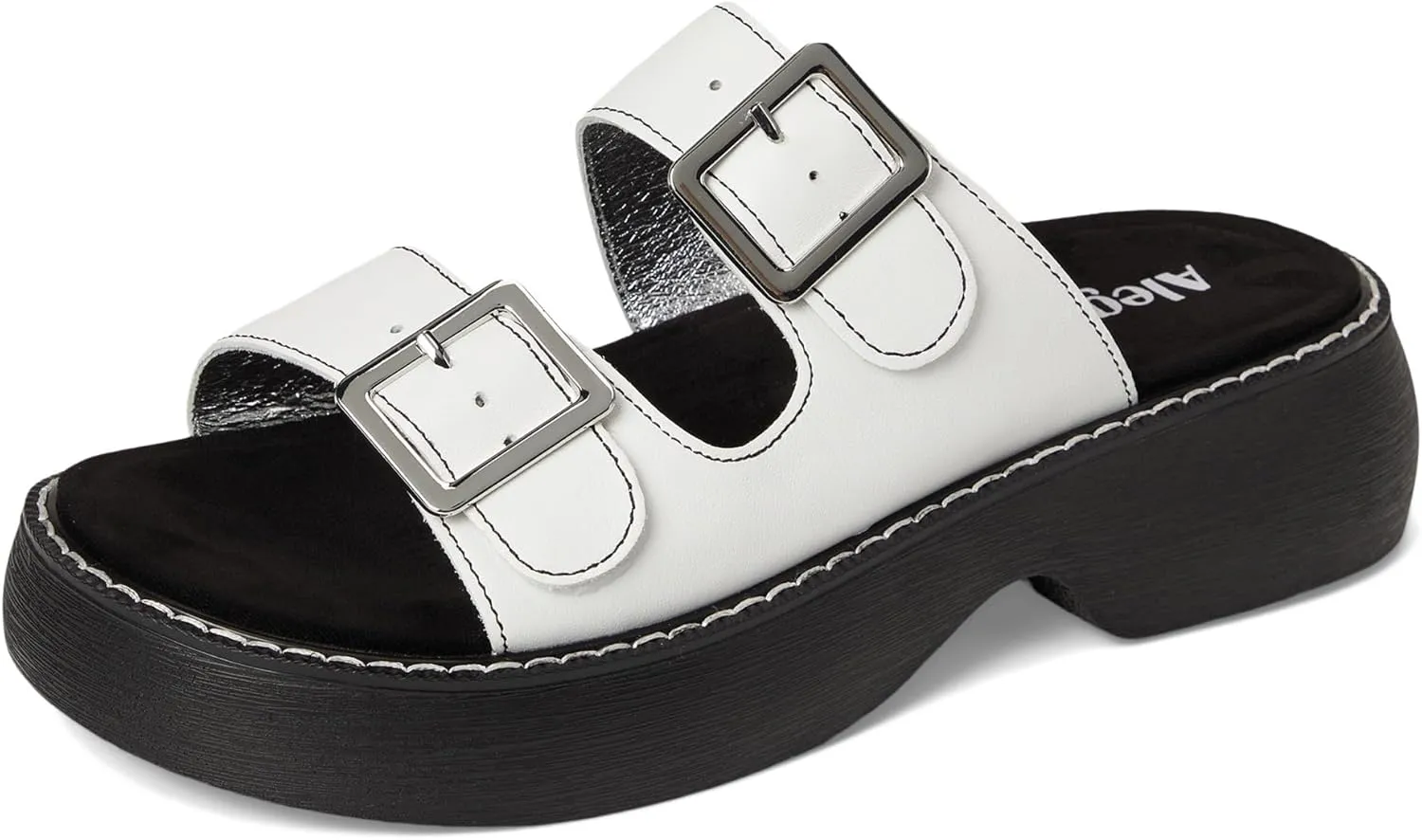 Alegria Women Iza Platform Buckle Leather Double Strap Slide