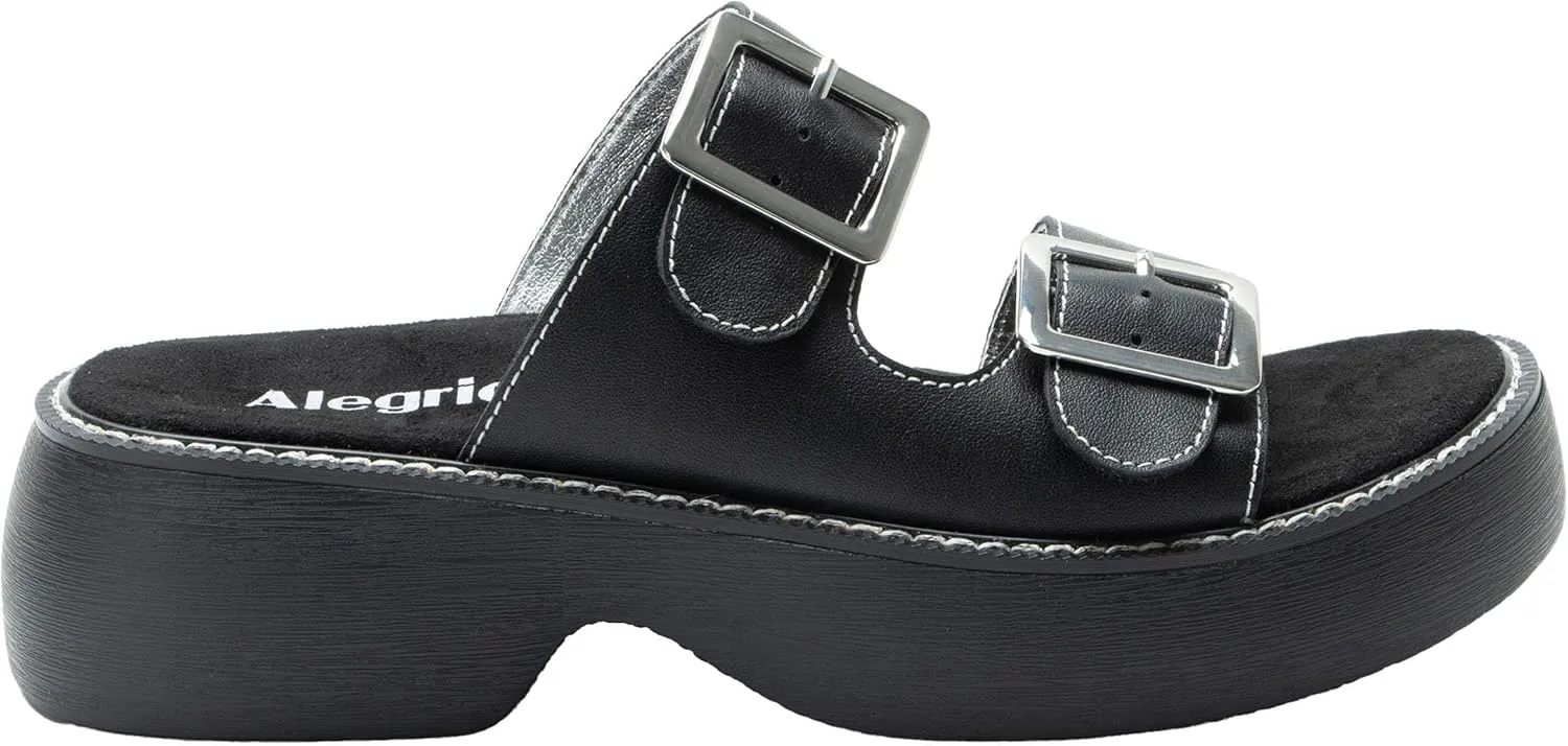 Alegria Women Iza Platform Buckle Leather Double Strap Slide