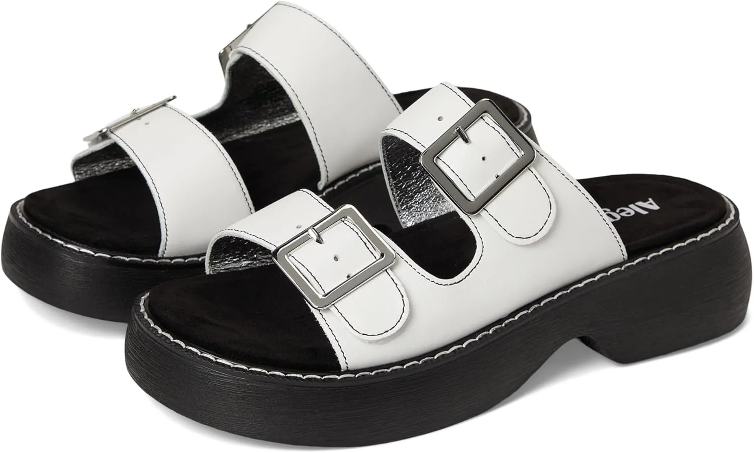 Alegria Women Iza Platform Buckle Leather Double Strap Slide