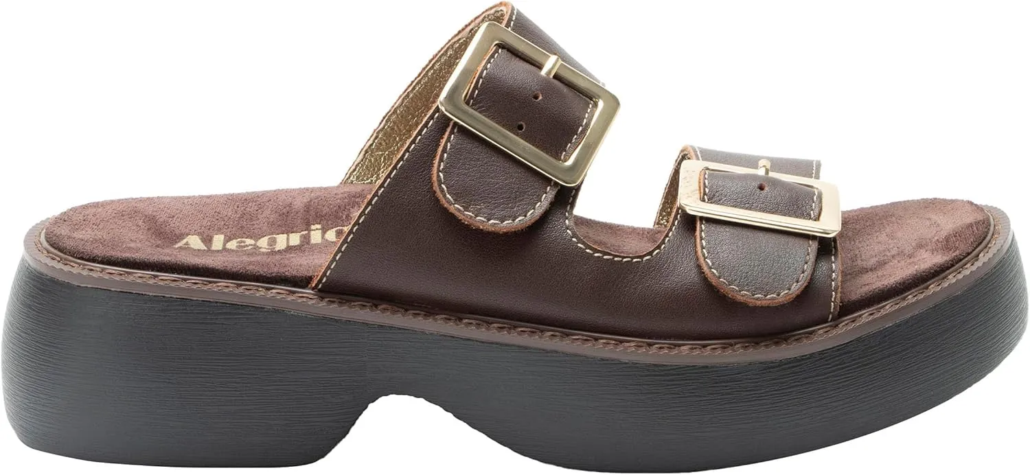 Alegria Women Iza Platform Buckle Leather Double Strap Slide