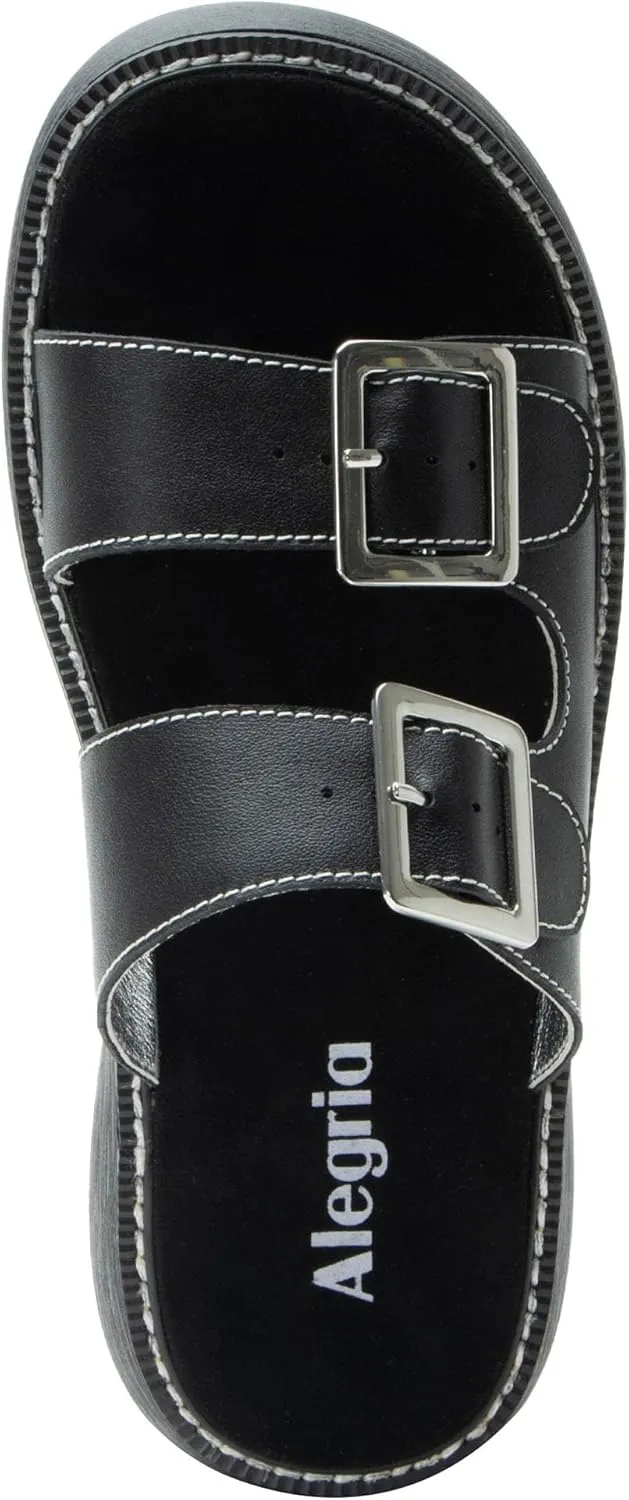 Alegria Women Iza Platform Buckle Leather Double Strap Slide