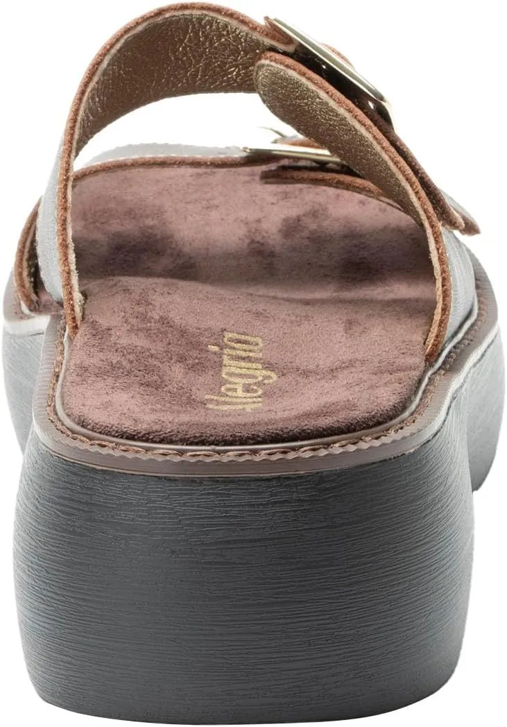 Alegria Women Iza Platform Buckle Leather Double Strap Slide