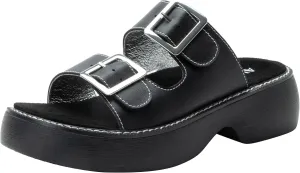 Alegria Women Iza Platform Buckle Leather Double Strap Slide