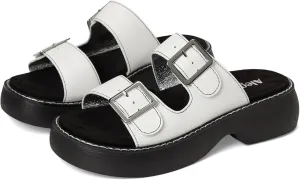 Alegria Women Iza Platform Buckle Leather Double Strap Slide