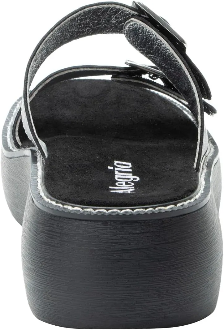 Alegria Women Iza Platform Buckle Leather Double Strap Slide