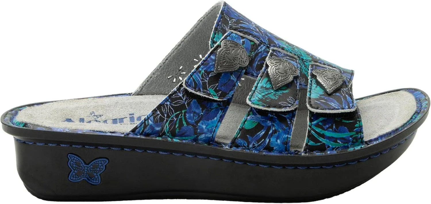 Alegria Womens Julee Triple Adjustable Leather Low Platform Slide Sandal