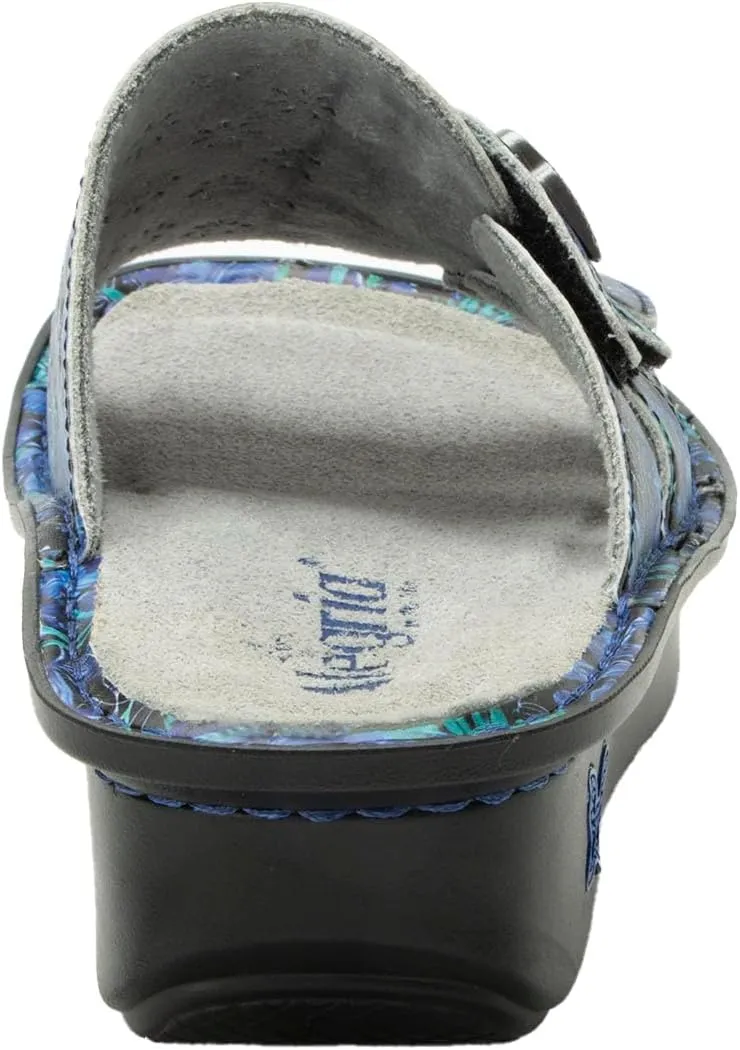 Alegria Womens Julee Triple Adjustable Leather Low Platform Slide Sandal