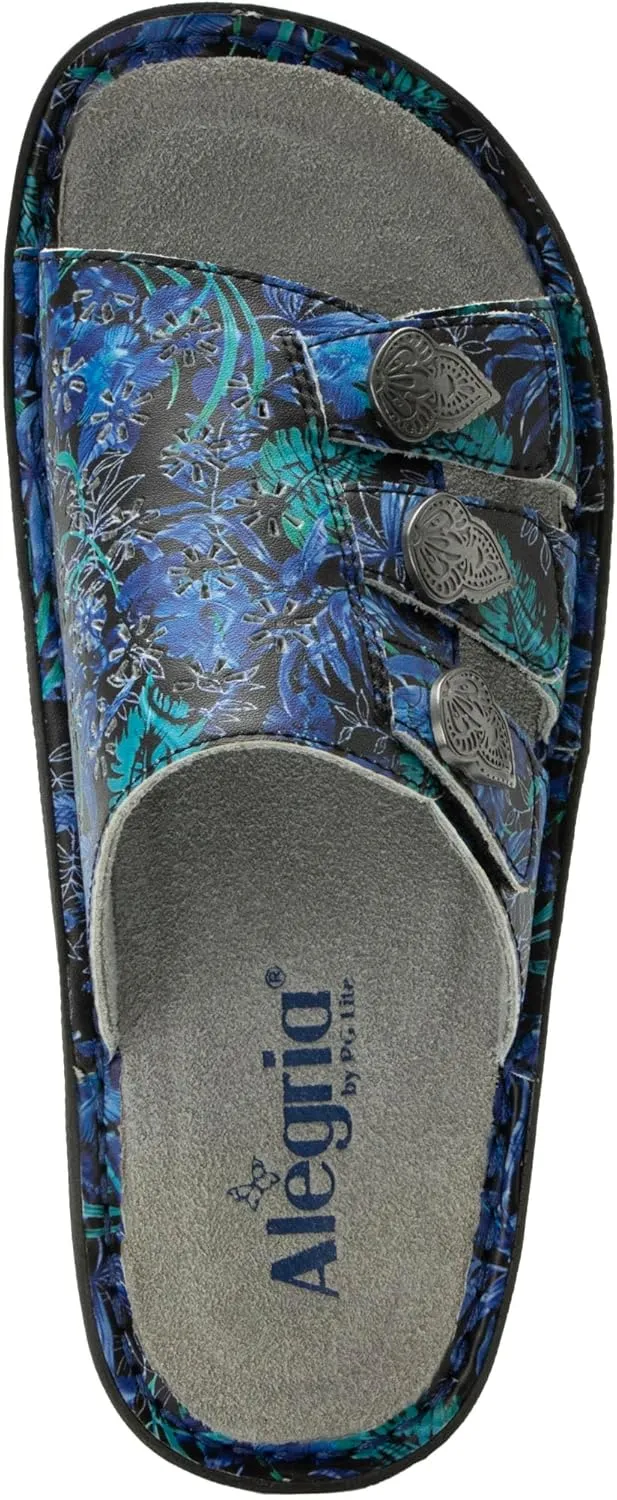 Alegria Womens Julee Triple Adjustable Leather Low Platform Slide Sandal