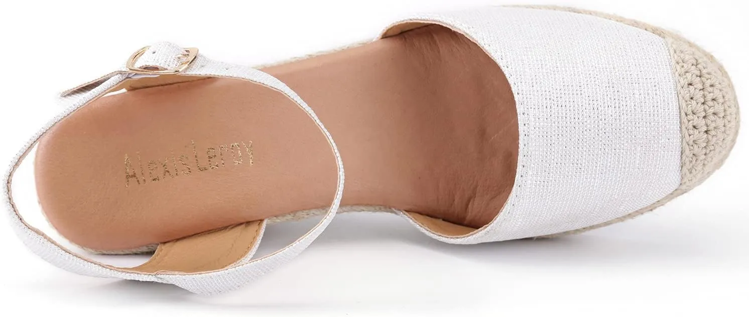 Alexis Leroy Women's Closed Toe Buckle Strap Slingback Espadrilles Wedge Sandals