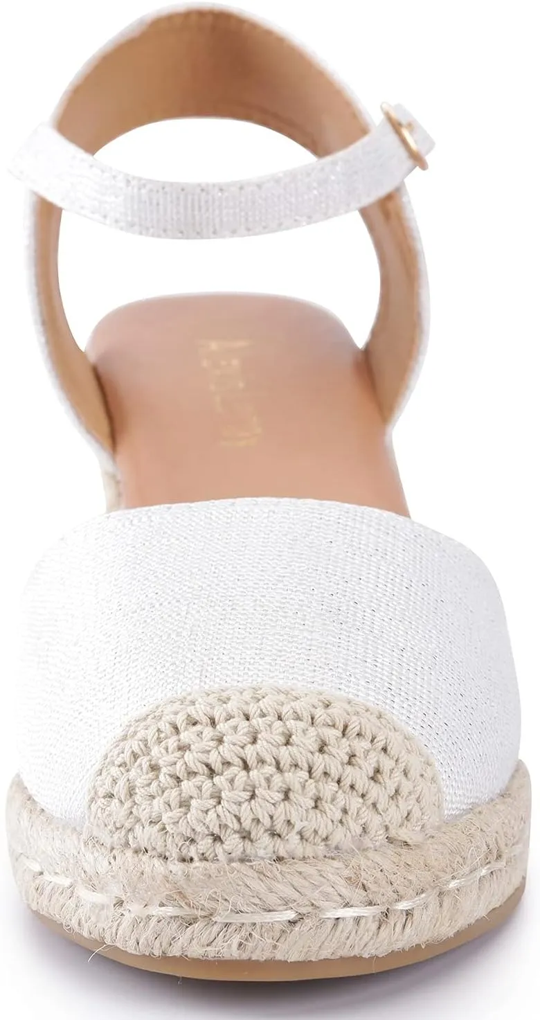Alexis Leroy Women's Closed Toe Buckle Strap Slingback Espadrilles Wedge Sandals