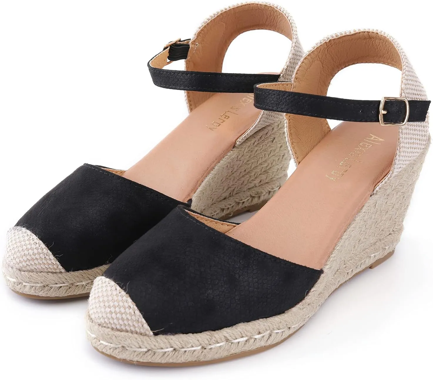 Alexis Leroy Women's Closed Toe Buckle Strap Slingback Espadrilles Wedge Sandals