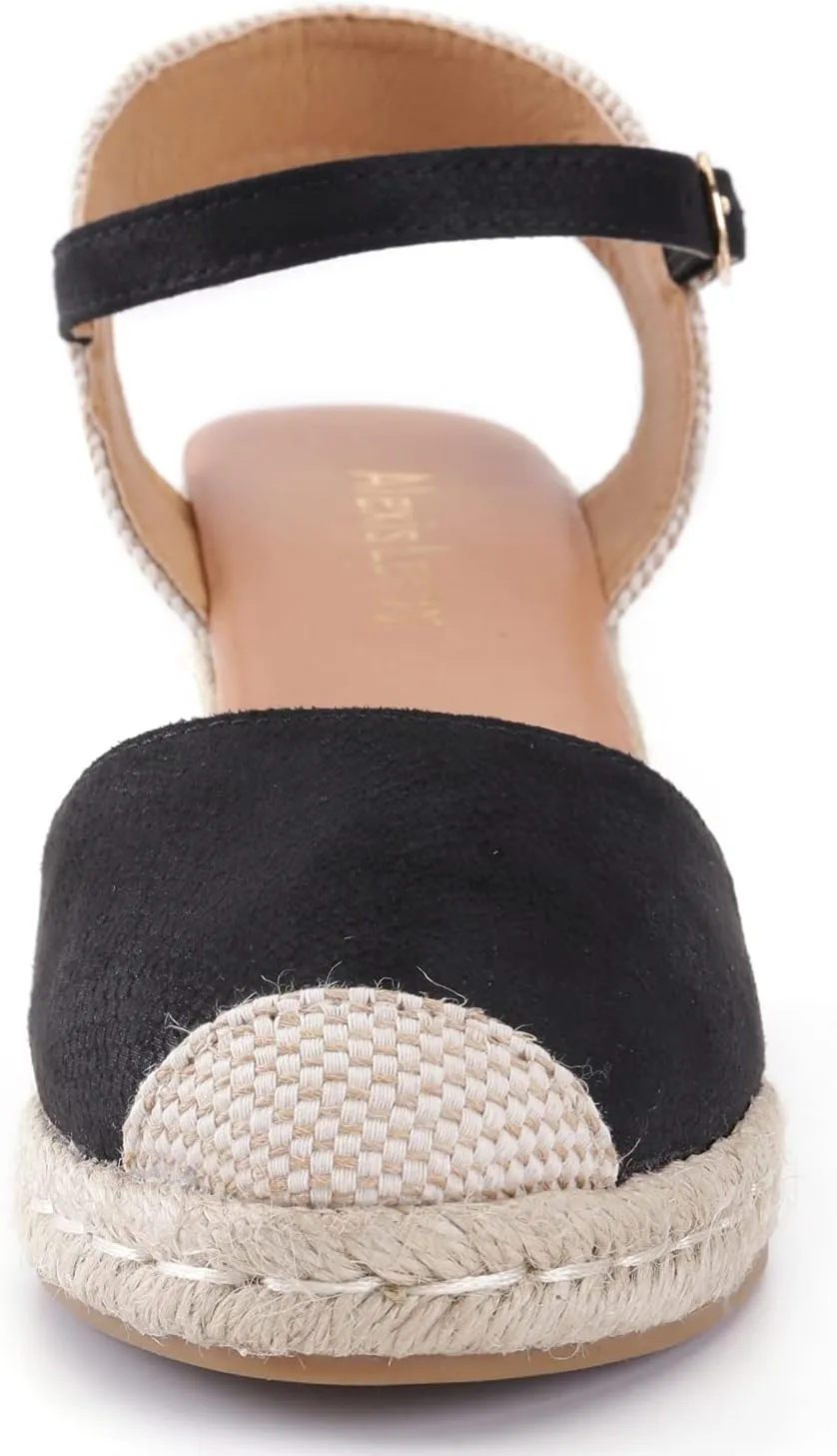 Alexis Leroy Women's Closed Toe Buckle Strap Slingback Espadrilles Wedge Sandals