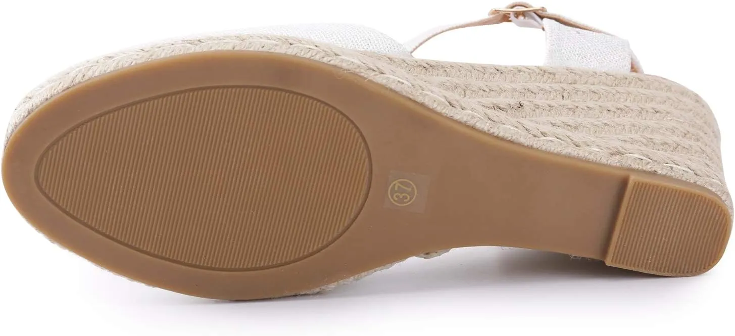 Alexis Leroy Women's Closed Toe Buckle Strap Slingback Espadrilles Wedge Sandals