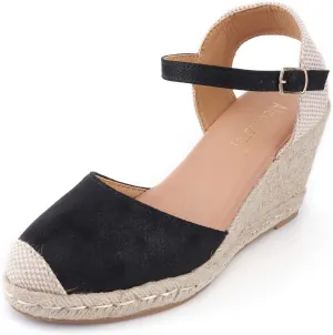 Alexis Leroy Women's Closed Toe Buckle Strap Slingback Espadrilles Wedge Sandals