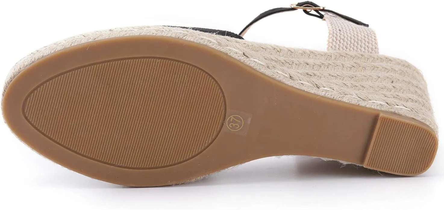 Alexis Leroy Women's Closed Toe Buckle Strap Slingback Espadrilles Wedge Sandals