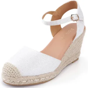 Alexis Leroy Women's Closed Toe Buckle Strap Slingback Espadrilles Wedge Sandals