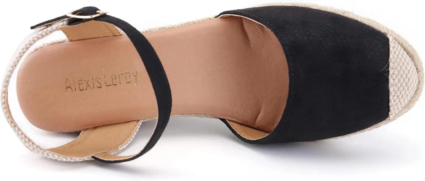 Alexis Leroy Women's Closed Toe Buckle Strap Slingback Espadrilles Wedge Sandals