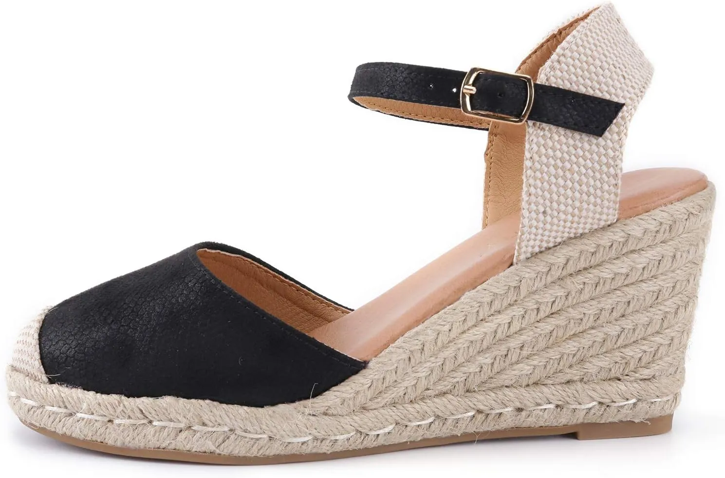 Alexis Leroy Women's Closed Toe Buckle Strap Slingback Espadrilles Wedge Sandals