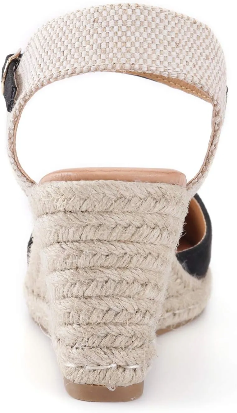 Alexis Leroy Women's Closed Toe Buckle Strap Slingback Espadrilles Wedge Sandals
