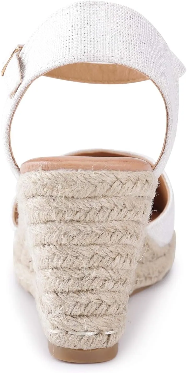 Alexis Leroy Women's Closed Toe Buckle Strap Slingback Espadrilles Wedge Sandals