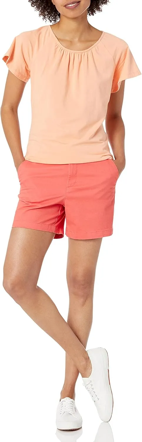 Amazon Essentials Women's Mid-Rise Slim-Fit 5 Inch Inseam Khaki Short (Available in Straight and Curvy Fits)