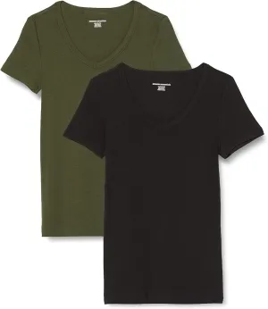 Amazon Essentials Women's Slim-Fit Short-Sleeve V-Neck T-Shirt, Pack of 2