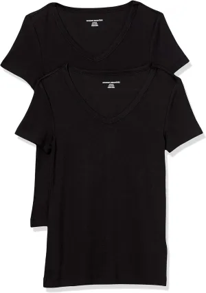 Amazon Essentials Women's Slim-Fit Short-Sleeve V-Neck T-Shirt, Pack of 2
