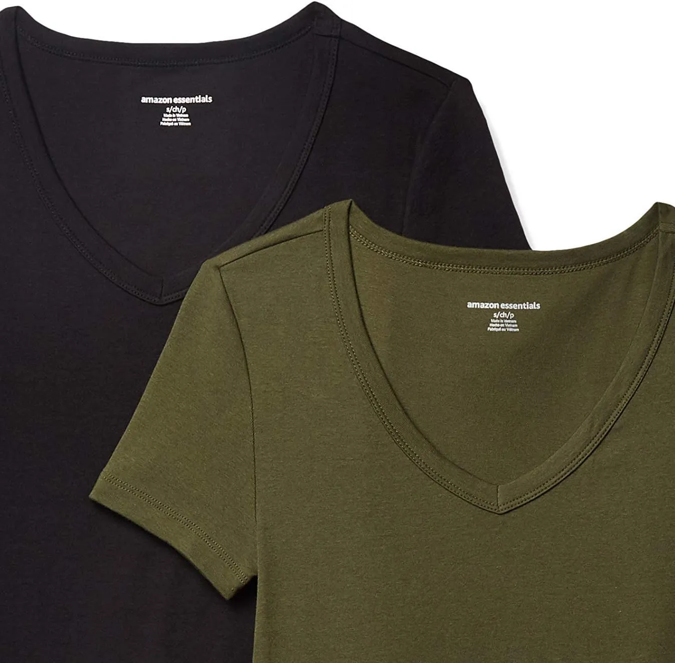 Amazon Essentials Women's Slim-Fit Short-Sleeve V-Neck T-Shirt, Pack of 2