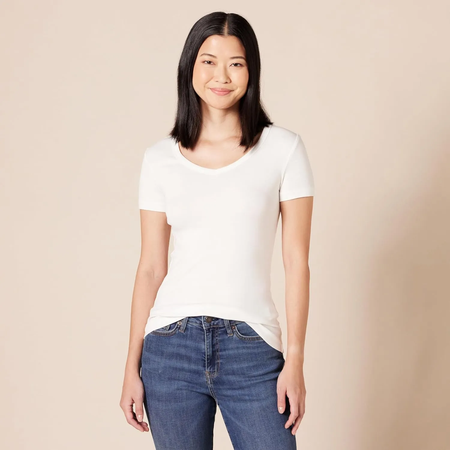 Amazon Essentials Women's Slim-Fit Short-Sleeve V-Neck T-Shirt, Pack of 2