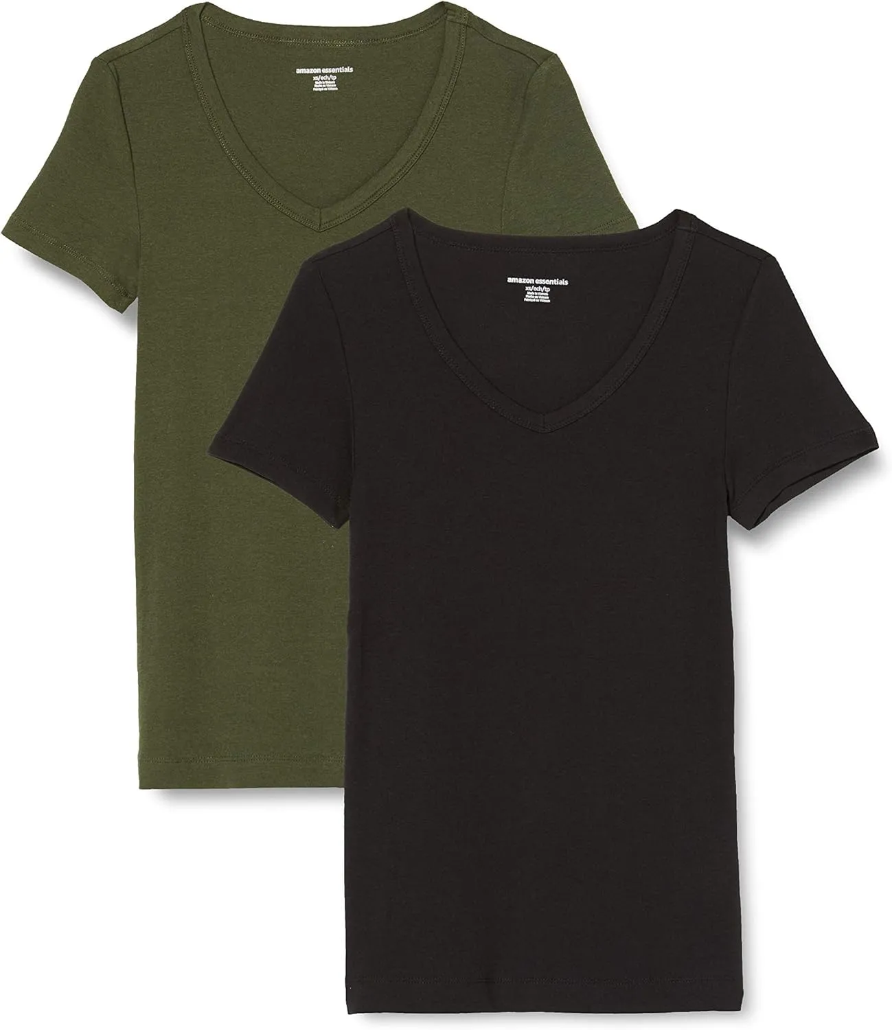 Amazon Essentials Women's Slim-Fit Short-Sleeve V-Neck T-Shirt, Pack of 2