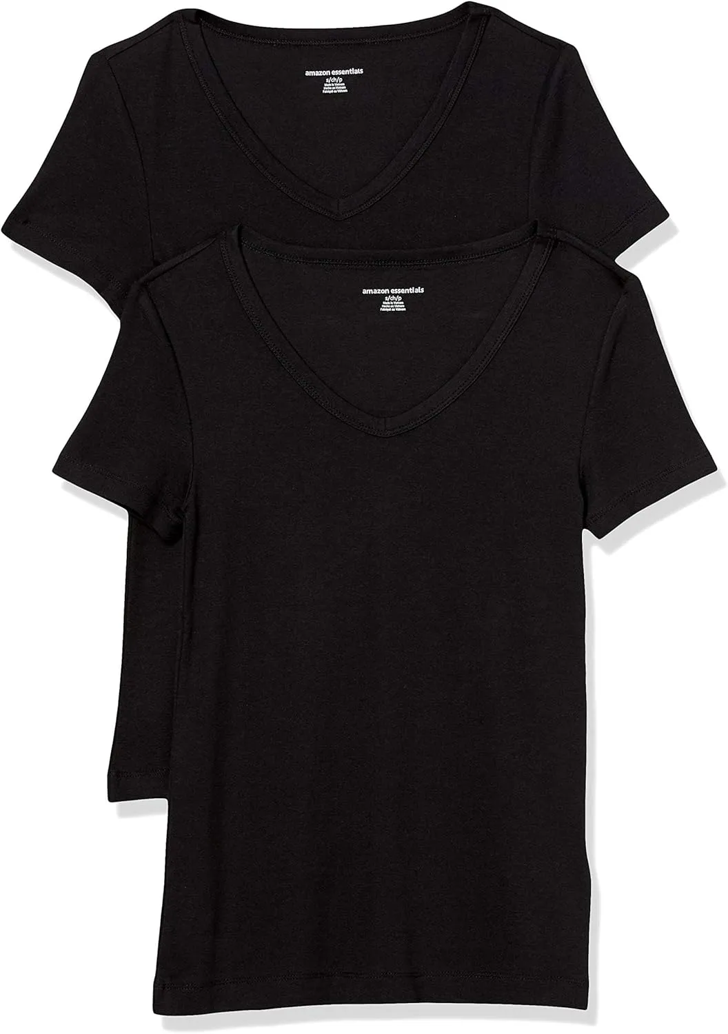 Amazon Essentials Women's Slim-Fit Short-Sleeve V-Neck T-Shirt, Pack of 2