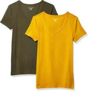 Amazon Essentials Women's Slim-Fit Short-Sleeve V-Neck T-Shirt, Pack of 2