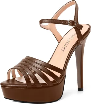 AMBELIGHT Womens Matte Buckle Ankle Strap Night Club Fashion Open Toe Heels Stiletto High Heel Sandals 5 Inch