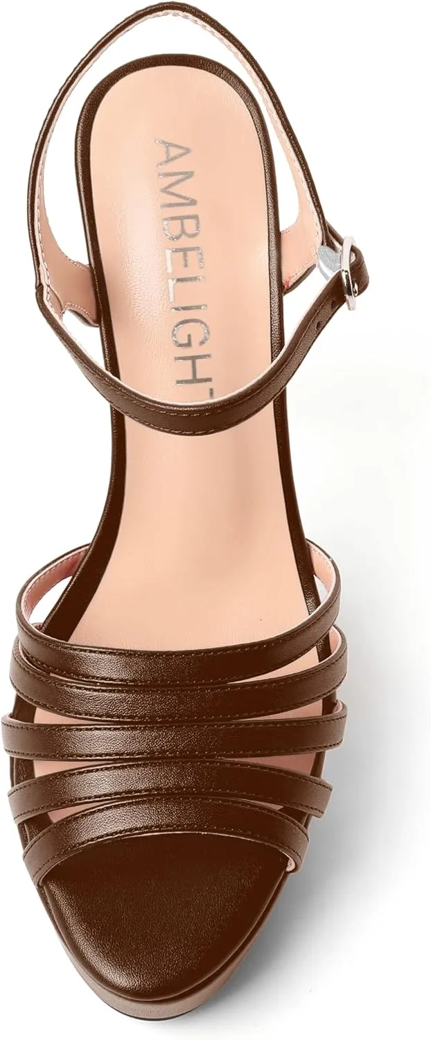 AMBELIGHT Womens Matte Buckle Ankle Strap Night Club Fashion Open Toe Heels Stiletto High Heel Sandals 5 Inch